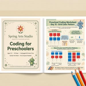 Preschool Coding Workbook, Unplugged STEM Activities, Logic Games, Pixel Art, Sequencing, Debugging for Kids Ages 3-5