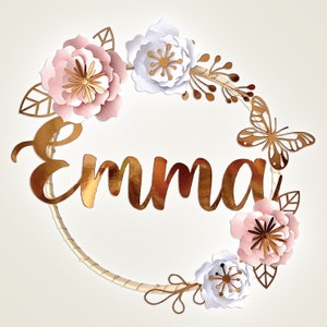 Nome della corona Decorazione personalizzata della stanza del bambino, fiore mobile, regalo di nascita, compleanno, baby shower