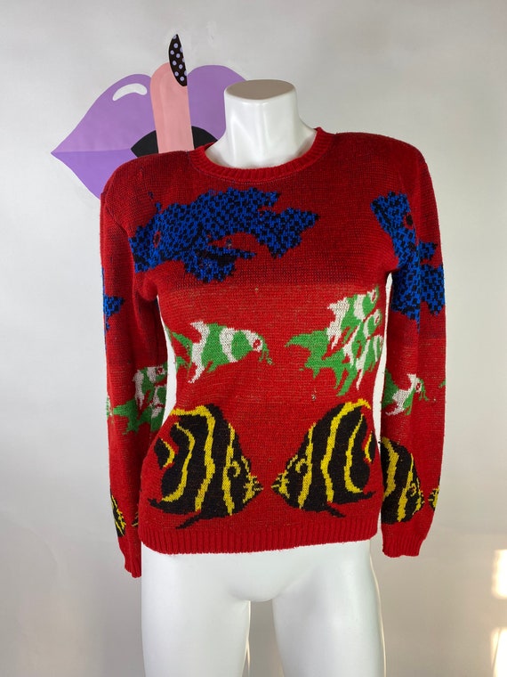 Betsey Johnson Punk Label Sweater w/fish and Puff