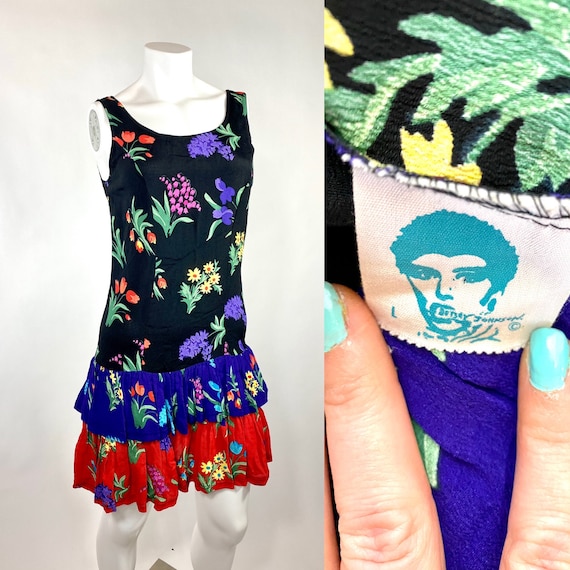 Betsey Johnson Punk Label Floral Rayon Dress 1980s