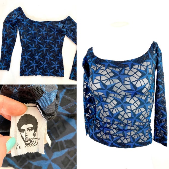 Betsey Johnson Punk Label Mesh Shirt Star Print Ra