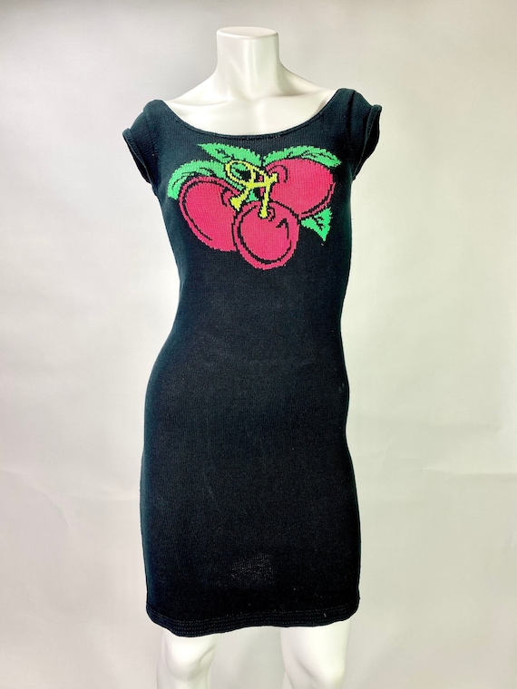 Vintage Betsey Johnson Intarsia Knit Cherry Dress