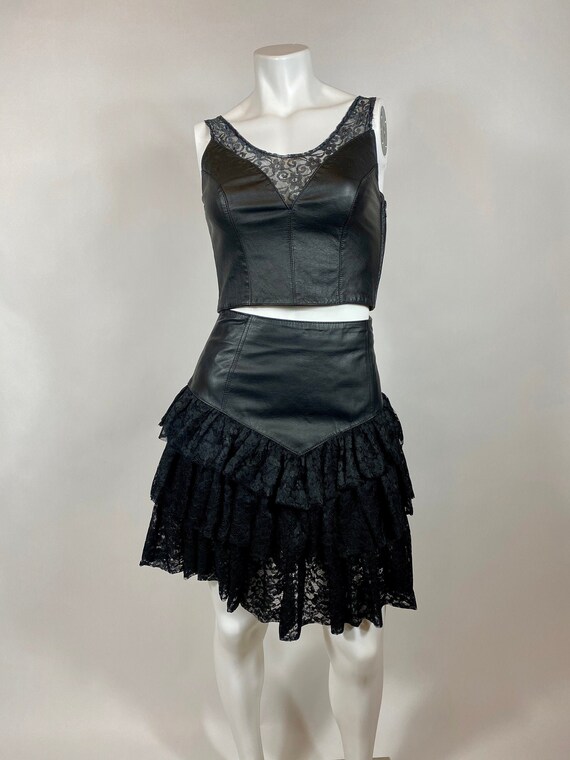 Vintage Leather and Lace Bustier Top Chia 1980s
