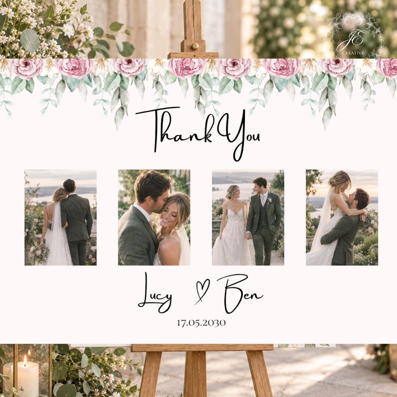 Blush Pink Rose Wedding Thank You Card Editable Template (digital ...