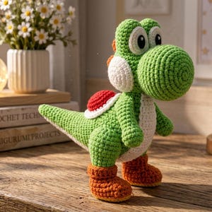 Modèle PDF au crochet de Yoshi Amigurumi, peluche dinosaure verte (téléchargement numérique)