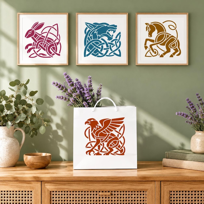 9 Celtic Knot Animal Stencils With Brush, 20x20cm Reusable Plastic ...
