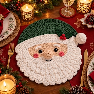 Crochet Santa Placemat Pattern PDF, Christmas Table Mat, Santa Claus Crochet Pattern, Holiday Table Decor, Christmas Dining Decor, DIY Gift
