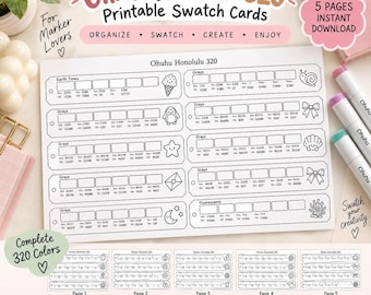 Ohuhu Honolulu 320 Swatch Cards Printable PDF | Marker Color Chart | New & Old Codes