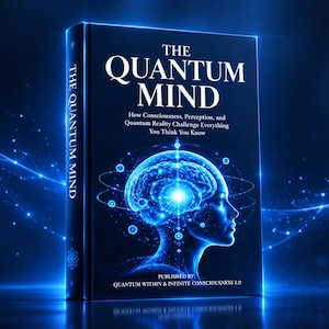 May include: A dark blue book titled The Quantum Mind: How Consciousness, Perception, and Quantum Reality Challenge Everything You Think You Know. The cover features a glowing blue human head silhouette with a brain and orbiting particles.