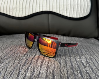 Oakley Holbrook Metal OO4123 Polarized Sunglasses Black Frames Red Lens