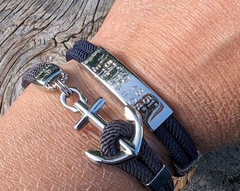 ENGRAVABLE & CUSTOMIZABLE Waterproof anchor bracelet - from Maris Sal Nautical - Marine-grade stainless steel