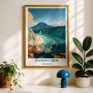 Kawah Ijen Indonesia, Lago del Cráter del Volcán, Lago de Azufre Turquesa, Paisaje de Java, Verde Azulado y Naranja