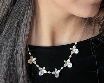 NEW Hydrangea Necklace in Sterling Silver with Freshwater Pearls, Delicate Flower and Pearl Necklace