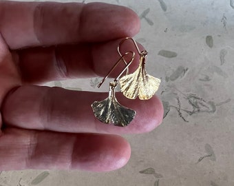 Vermeil Ginkgo Earrings, 18K gold over Sterling silver, Small Ginkgo Earrings, Gardener Gift