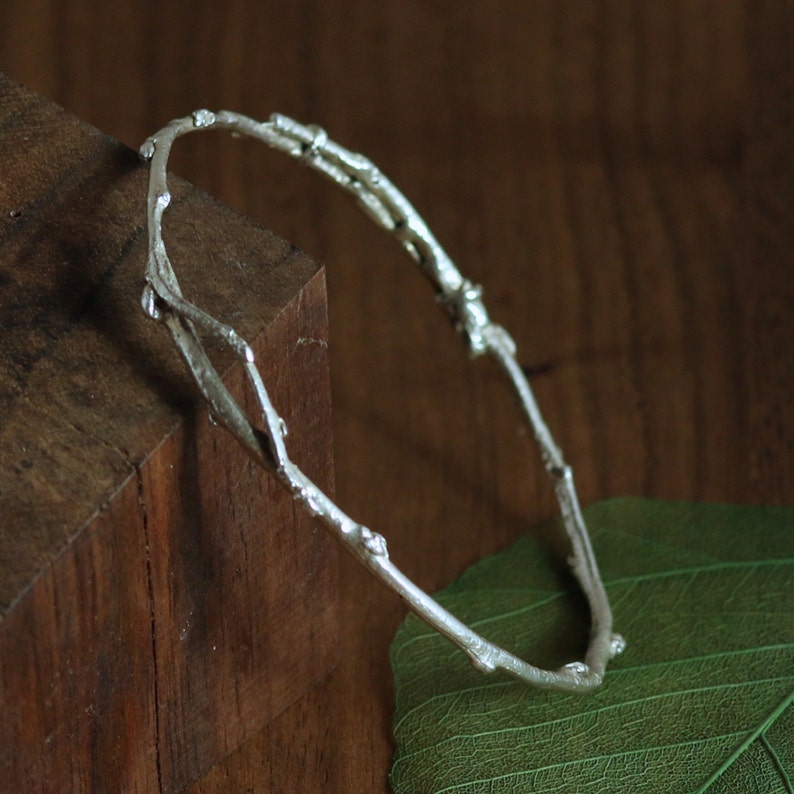 Olive Twig Bracelet, Sterling Silver Olive Branch Bangle Bracelet, Twig Bracelet, Silver or Gold Twig Bracelet image 1