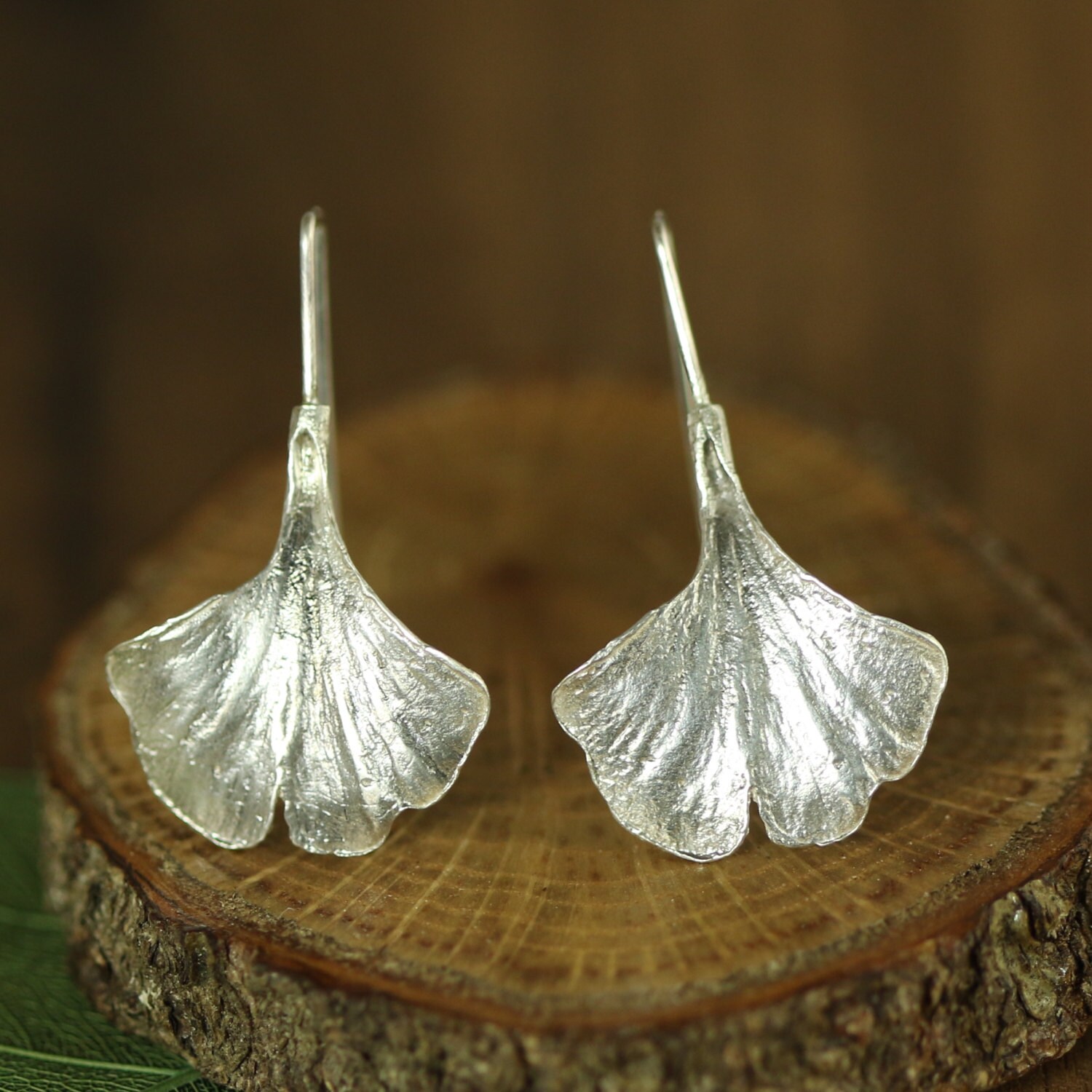 Sterling Silver Ginkgo Leaf Earrings Ginko Earrings in Etsy