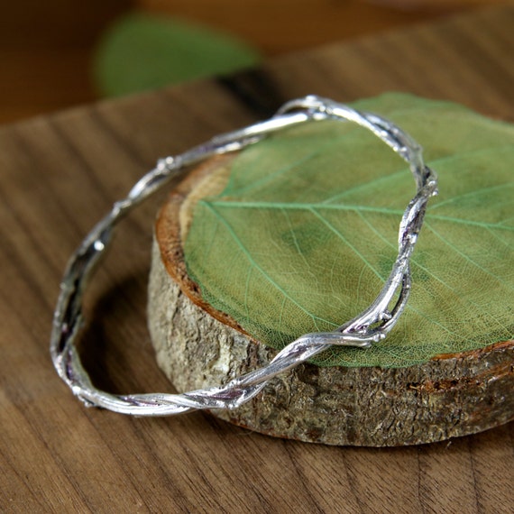 Honeysuckle Vine Sterling Silver Bangle Bracelet Twig Etsy