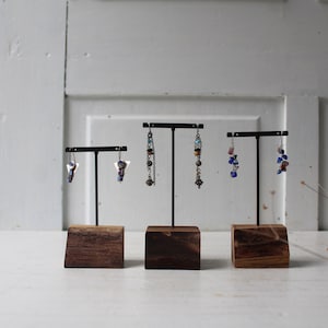 ONE Earring Display Stand Three Heights Available Live Edge Walnut & Metal T Stand Earring Holders Natural Jewelry Displays image 1