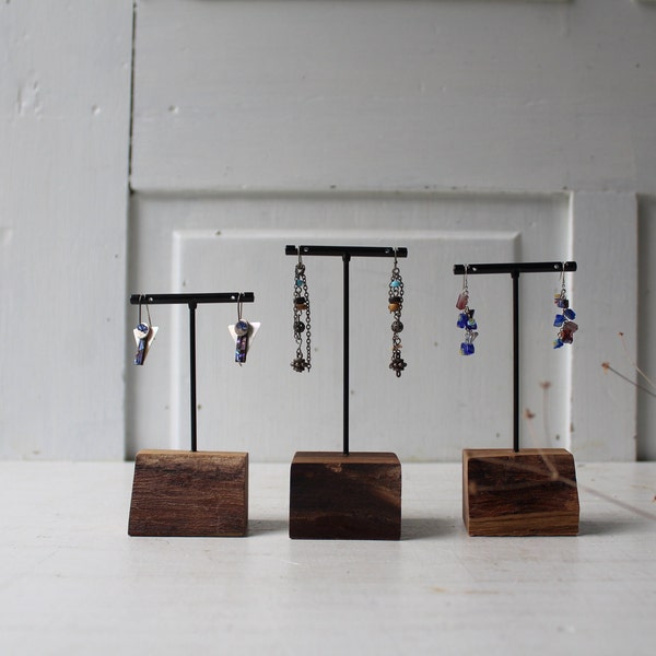 ONE Earring Display Stand - Three Heights Available - Live Edge Walnut & Metal T Stand Earring Holders - Natural Jewelry Displays