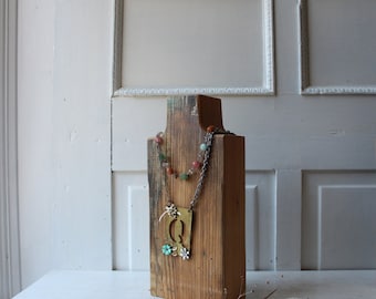 ONE Thick Freestanding Necklace Display Bust 13" Tall - Salvaged Wood - Rustic Brown Retail Jewelry Display - Market Craft Fair Display