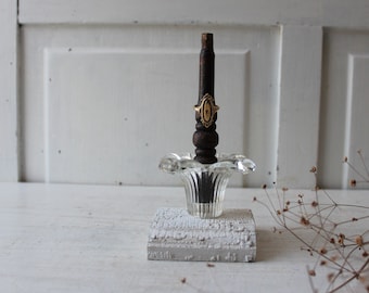 Ring Holder - Handmade from Architectural Salvage Spindle and Clear Glass Flower - Victorian Ring Display