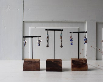 ONE Earring Display Stand - Three Heights Available - Live Edge Walnut & Metal T Stand Earring Holders - Natural Jewelry Displays