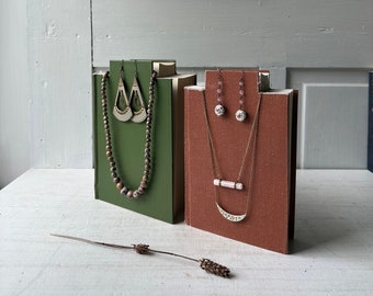 ONE Necklace Book Bust - Rusty Orange - Mossy Green - Necklace Hook Earring Display Photo Prop