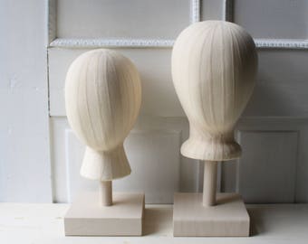 ONE Canvas Fabric Mannequin Head Display & Handmade Wooden Stand - Hat Display - Headpiece Display - Adult or Child Size - Ready to Ship