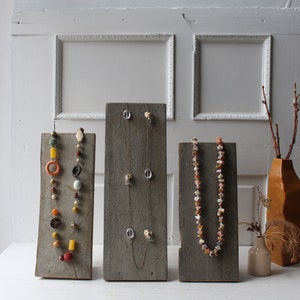 ONE Necklace Display Board Chippy Gray Paint Necklace Bust Salvaged Wood Farmhouse Retail Jewelry Display 12 to 15 1/2 tall image 1