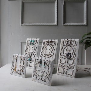 ONE Carved Wood Necklace Display - White -  Collapsible Carved Wood Walnut  - Photo Prop Display Board