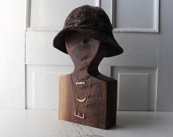 Solid Walnut Adult Hat Scarf Necklace Display - 16 3/4" Tall - Thick Free Standing Rustic Wood Mannequin Head / Bust - Craft Fair - Boutique