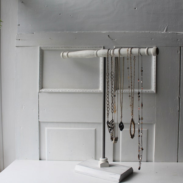 Tall Collapsible Necklace Stand - 21" - Necklace Holder -Distressed White Architectural Salvage & Steel - Boutique Display - Ready to Ship