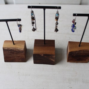 ONE Earring Display Stand Three Heights Available Live Edge Walnut & Metal T Stand Earring Holders Natural Jewelry Displays image 2