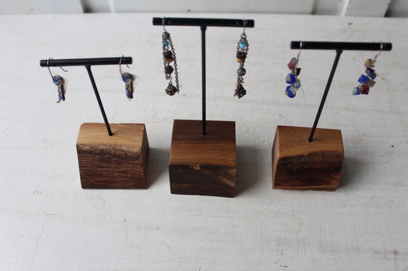 ONE Earring Display Stand Three Heights Available Live Edge Walnut & Metal T Stand Earring Holders Natural Jewelry Displays image 2