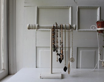 ONE Necklace Holder - Distressed White Architectural Salvage - Jewelry Storage - T-Bar - Retail Stand - Display - Organizer