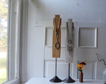 LAST CHANCE - ONE Tall Mini Dress Form Necklace Bust 25" Tall - White or Natural - Wooden Necklace Display with Metal Base
