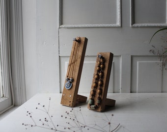 ONE Rustic Necklace Display - Single Necklace Holder - Necklace Storage - Solid Rough Cut Oak with Numbered Nail