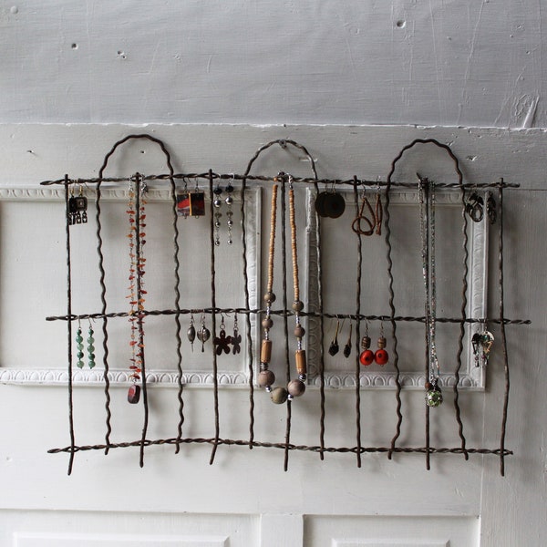 Farmhouse Earring Display - Antique Wire Fence Hanging Jewelry Organizer - Wall Display for Necklaces & Earrings 15" x 20" Qty Available RTS