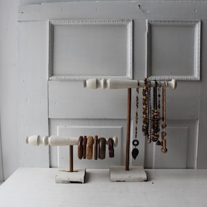 Your Choice ONE Necklace or Bracelet Display Stand - Chippy White Paint - Oak -Architectural Display for Boutique Retail Craft Show Markets