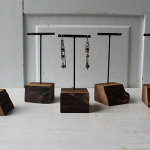 ONE Earring Display Stand Three Heights Available Live Edge Walnut & Metal T Stand Earring Holders Natural Jewelry Displays image 8