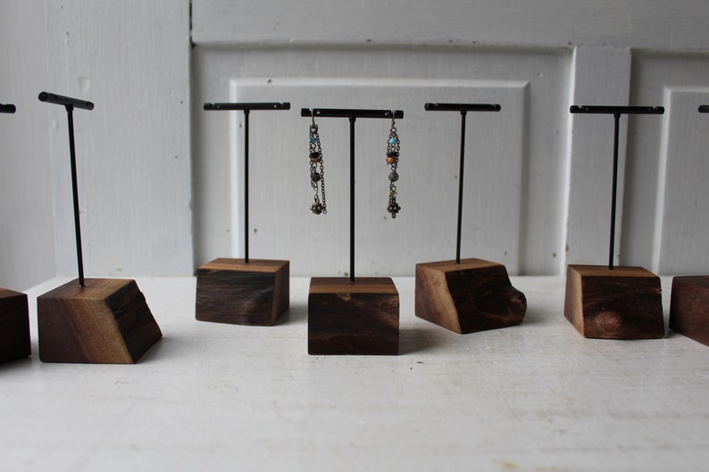 ONE Earring Display Stand Three Heights Available Live Edge Walnut & Metal T Stand Earring Holders Natural Jewelry Displays image 8