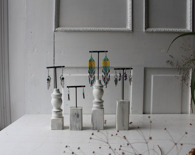 ONE Earring Display Stand - White Architectural Salvage W/ Black Metal ...