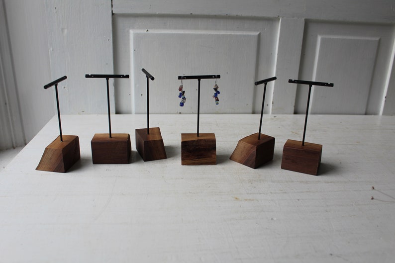 ONE Earring Display Stand Three Heights Available Live Edge Walnut & Metal T Stand Earring Holders Natural Jewelry Displays image 6