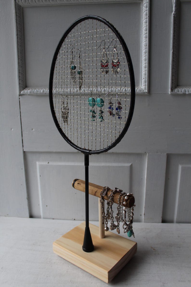 ONE Tennis Racket Jewelry Display - Hook Earring Organizer and Bracelet ...