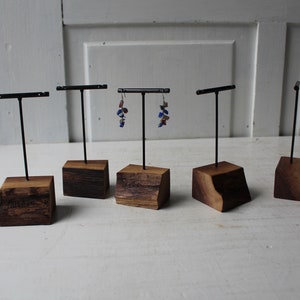 ONE Earring Display Stand Three Heights Available Live Edge Walnut & Metal T Stand Earring Holders Natural Jewelry Displays image 5