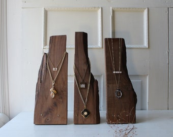 ONE Walnut Necklace Display Board - Natural Wood Live Edge - Jewelry Display - 15 to 16" Tall