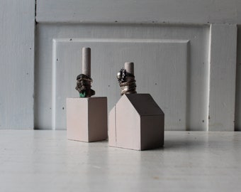 PAIR Blush Ring Holders - Block & House Shaped Ring Holder / Ring Display / Ring Organizer