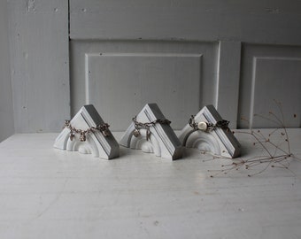 ONE Bracelet Watch Display Triangle - Distressed White - Photo Prop - Upcycled Architectural Salvage Bullseye - Wood Bracelet Holder