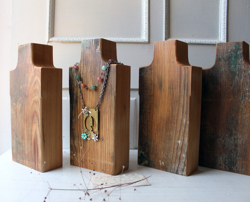 ONE Thick Freestanding Necklace Display Bust 13 Tall Salvaged Wood Rustic Brown Retail Jewelry Display Market Craft Fair Display image 3