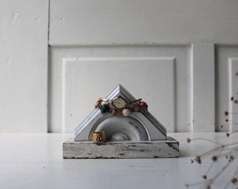 ONE Bracelet Display Triangle - Chippy White - Photo Prop - Watch Display - Upcycled Architectural Salvage Bullseye - Wood Bracelet Holder